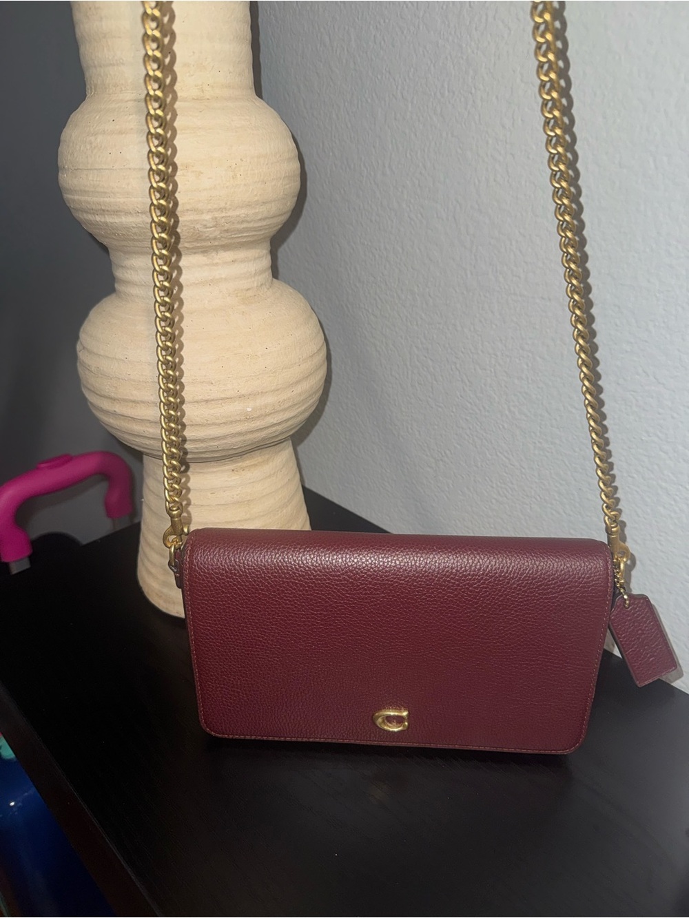 Coach Mila Merlot Leather Crossbody with Gold Chain